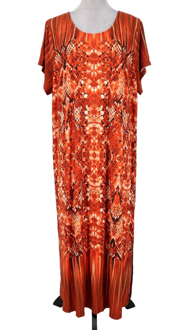 Bob Mackie Dress Petite Plus Size 3XP Black Orange Stretch Knit Wearable Art New